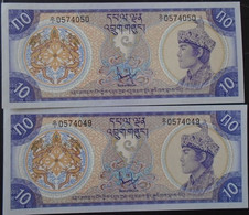 BHUTAN, P 8, 10 Ngultrum , ND 1981 , UNC, 2 Consecutive Notes, 54% Discount - Bhutan