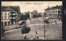 AK Winterthur, Bahnhofsplatz Mit Restaurant Und Strassenbahn  - Tramways