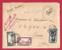 !!! SÉNÉGAL, LETTRE FM PAR AVION DE LA BASE AÉRONAVALE DE DAKAR POUR LA FRANCE DE 1941, CACHET MARINE NATIONALE EN AOF - Storia Postale