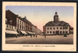 AK Meerane I. Sa., Rathaus Und Augustusstrasse  - Meerane