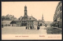 AK Rochlitz, Partie Am Markt Mit Hauptstrasse Und Kindergruppe  - Rochlitz