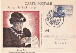 France Carte Max YT 743 Louis XI Journée Du Timbre Lille 13/10/45 - 1940-1949