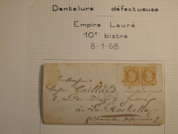 DO 5 FRANCE    LETTRE RARE DENTELURE  1867 ETOILE DE PARIS A LA ROCHELLE  +PAIRE DE N°28    + - 1849-1876: Periodo Classico