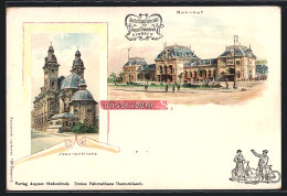 Lithographie Düsseldorf, Bahnhof, Jesuitenkirche, Reklame Für Fahrräder Von August Stukenbrok Einbeck  - Düsseldorf