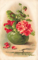 FLEURS - PLANTES & ARBRES - Fleurs Rouge Dans Une Vase - Carte Postale Ancienne - Blumen