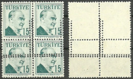 Turkey; 1957 Regular Postage Stamp 15 K. ERROR "Multiple Perf." - Nuevos