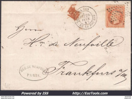 FRANCE EMPIRE N° 31 SUR LETTRE POUR FRANCFORT CACHET ETOILE N° 1 PL. DE LA BOURSE DU 25/02/1867 + CACHET ROND D'ARRIVÉE - 1862 Napoleon III