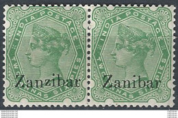1895 Zanzibar 2½ Anna Varieties In Pair MH SG. N. 8o+8k - Autres & Non Classés