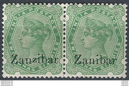 1895 Zanzibar 2½ Anna Varieties In Pair MH SG. N. 8o+8k - Sonstige & Ohne Zuordnung