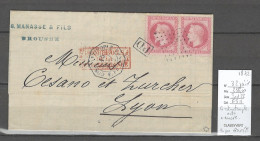 France - Lettre Constantinople - Turquie - Cachet Octo P FR U No4 - 1872 - Yvert 32 En Paire - Maritime Post