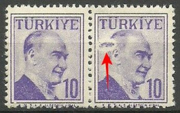 Turkey; 1957 Regular Postage Stamp 10 K. ERROR "Printing Stain" - Unused Stamps