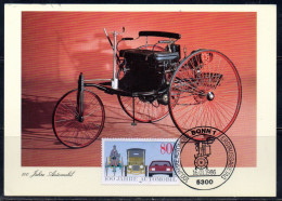 GERMANY GERMANIA ALLEMAGNE 1986 AUTOMOBILE CENTENARY BENZ TRICYCLE SALOON CAR 1912 80pf  MAXI MAXIMUM CARD CARTE - 1981-2000