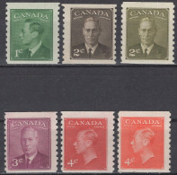 Canada - Definitives - Coil Stamps - Set Of 6 - KGVI - Mi 250D~255D - 1949 - MNH - Markenrollen