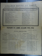 Collège Royal De Thuin Palmarès De L'Année Scolaire 1945-1946 (liste Des Anciens élèves Morts à La Guerre) - Diplomi E Pagelle