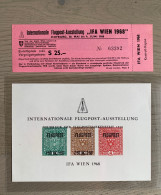 AUSTRIA - 1968 Internationale Flugpost Ausstellung IFA Wien. Special Miniature Sheet + Entrance Ticket. Unused. - Concorde
