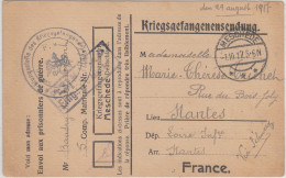 Carte Allemande En Franchise Pour Prisonnier Français, Camp MESCHEDE (Westphalie) 1.10.17 - Oorlog 1914-18