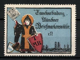 Reklamemarke Tauschverbindung Münchner Briefmarkensammler E.V., Münchner Kindl Und Stadtsilhouette Münchens  - Vignetten (Erinnophilie)