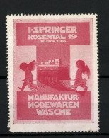 Reklamemarke Manufaktur F. Modewaren & Wäsche I. Springer, Rosental 19, Zwei Engel Tragen Stoffballen  - Erinnofilie