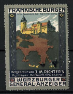 Reklamemarke Hammelburg, Burg Saaleck, Serie: Fränkische Burgen, Bild 3, Hofbuchdruckerei J. M. Richter  - Vignetten (Erinnophilie)
