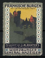 Reklamemarke Miltenberg A. Main, Burg, Serie: Fränkische Burgen, Bild 1, Hofbuchdruckerei J. M. Richter  - Erinofilia