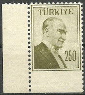 Turkey; 1957 Regular Postage Stamp 250 K. ERROR "Imperf. Edge" - Unused Stamps