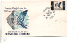 NOUVELLES HEBRIDES FDC 1967 OISEAU ALCYON CHLORIS - FDC