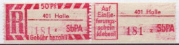 DDR Einschreibemarke Halle SbPA Postfrisch, EM2B-401zII(1) PU+ RU (b) Zh (Mi 2C) - Etiquetas De Certificado