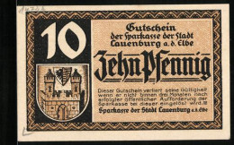 Notgeld Lauenburg A. D. Elbe, 10 Pfennig, Stadtwappen, Stadtpanorama  - Lokale Ausgaben