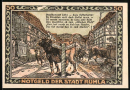 Notgeld Ruhla / Thüringen 1921, 50 Pfennig, Blick In Eine Alte Schmiede, Ortsansicht Mit Kühen An Einem Wegweiser  - [11] Emisiones Locales