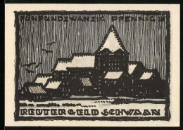 Notgeld Schwaan 1922, 25 Pfennig, Brücke, Schneebedeckte Ortschaft  - Lokale Ausgaben