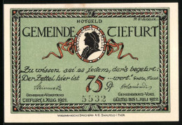 Notgeld Tiefurt 1921, 75 Pfennig, Das Wielanddenkmal  - Lokale Ausgaben