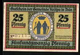 Notgeld Krölpa In Thür. 1921, 25 Pfennig, Hauseingang Zwischen Blühenden Bäumen  - Lokale Ausgaben