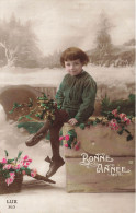 FETES ET VOEUX - Nouvel An - Une Enfant Assis Sur Des Caisses De Fleurs  - Colorisé - Carte Postale Ancienne - Nouvel An