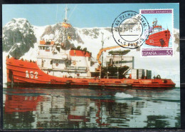 SPAIN ESPAÑA SPAGNA 1991 ANTARCTIC TREATY RESEARCH SHIP 55p MAXI MAXIMUM CARD CARTE - Maximumkarten