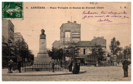 92 ASNIERES SUR SEINE - Place Voltaire Et Statue De Durand Claye. - Asnieres Sur Seine