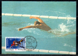 SPAIN ESPAÑA SPAGNA 1990 SUMMER OLYMPIC GAMES OLYMPICS PRE-OLIMPICA BARCELONA92 SWIMMING 18 + 5p MAXI MAXIMUM CARD CARTE - Cartoline Maximum