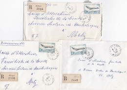 36992# LOT 3 LETTRES FRANCHISE PARTIELLE RECOMMANDE Obl HERNY MOSELLE 1967 1968 Pour METZ 57 - Covers & Documents