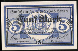 Notgeld Bad Berka 1918, 5 Mark, Kontroll-Nr. 0905  - [11] Local Banknote Issues