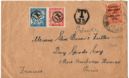 IRLANDE YT N°28 SEUL SUR LETTRE OBLITERE POUR LA FRANCE T. TAXES A L'ARRIVEE OBLITERES CACHET MANUEL DU BUREAU DE POSTE - Covers & Documents