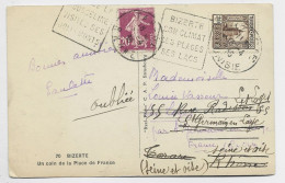 TUNISIE 20C DAGUIN BIZERTE 1935 SEUL CARTE 5 MOTS POUR RHONE SEMEUSE 20C LILAS DAGUIN TARARE POUR SEINE ET OISE - 1906-38 Semeuse Con Cameo