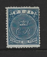 Fiji 1868 1d Blue Crown & CR Mint Part OG - Fidji (...-1970)