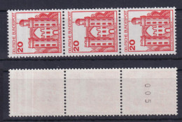 Bund 995 RM 3er Streifen Mit Nummer 005 Burgen+Schlösser 20 Pf Postfrisch - Rolstempels