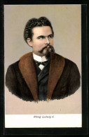 Künstler-AK Portrait Von Ludwig II. Im Pelzmantel  - Familias Reales