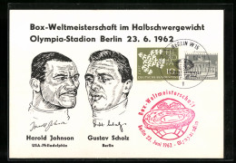 Künstler-AK Berlin, Box-Weltmeisterschaft Im Halbschwergewicht, Harold Johnson Vs. Bubi Scholz, Olympiastadion 1962  - Boxeo