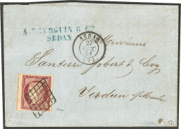 Lettre.  No 6B, Carmin-brun, Bdf + Un Voisin, Obl Grille Sur Lettre En Triple Port De Sedan Oct 51 Pour Verdun. - TB. -  - 1849-1850 Ceres