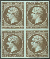 **  Mordoré. No 11c, Bloc De Quatre, Nuance Foncée, Très Frais. - TB - 1853-1860 Napoleone III