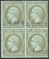 * Specimen. No 19f, Bloc De Quatre (un Ex **) Dont Un Ex Surcharge Doublée. - TB - 1862 Napoleon III