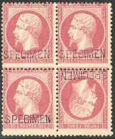 * Specimen. Tête-bêche. No 24ba, Bloc De Quatre, Jolie Pièce. - TB. - RRR (6 Ex Connus) - 1862 Napoléon III