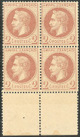 **   No 26B, Bistre Type II, Bloc De Quatre Bdf (2 Ex *), Jolie Pièce. - TB - 1863-1870 Napoleon III With Laurels