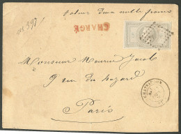 EMPIRE LAURE.Lettre.  No 33A, Seul Sur Enveloppe Chargée "valeur Deux Mille Francs" (descriptif De Chargement Au Verso), - 1863-1870 Napoleone III Con Gli Allori